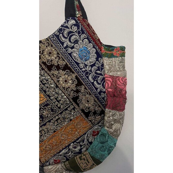 NWT Sacred Threads Magic Carpet Embellished Patchwork Colorful Lined Hobo Bag - Picture 10 of 16